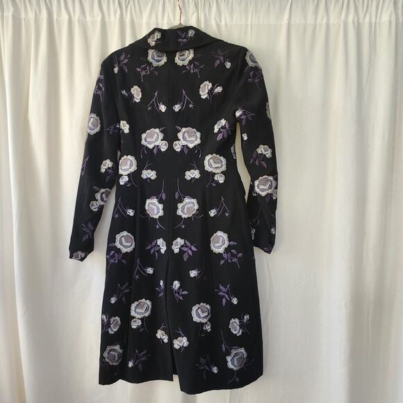 Karen Millen Midi Coat Black Embroidered Floral Women’s Size UK 10 US 4 Vamp - Picture 8 of 11